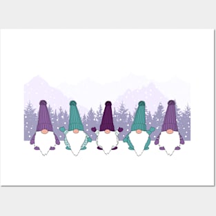 Fun Holiday Gonks Christmas Gnomes in Purple and Teal Posters and Art